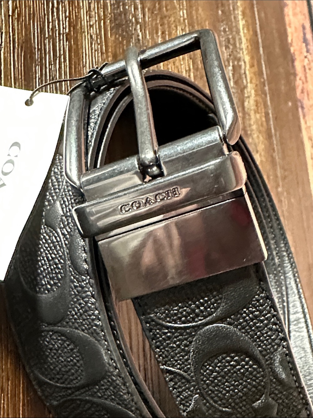 NWT! Coach Men's Embossed Signature Belt in Gunmetal - Picture 2 of 4